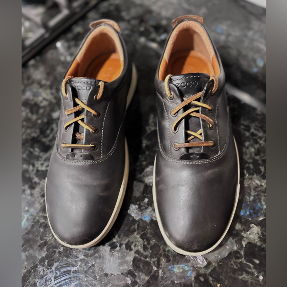 Ecco Eisner Classic Casual Titanium Leather Lace-Up Sneakers Mens Size 43